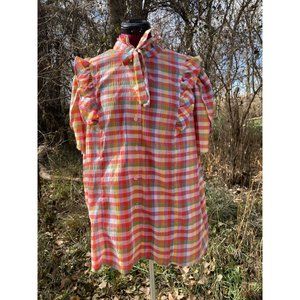 Vintage 1970s Plaid Seer Sucker Peasant Blouse With Tags Size 44